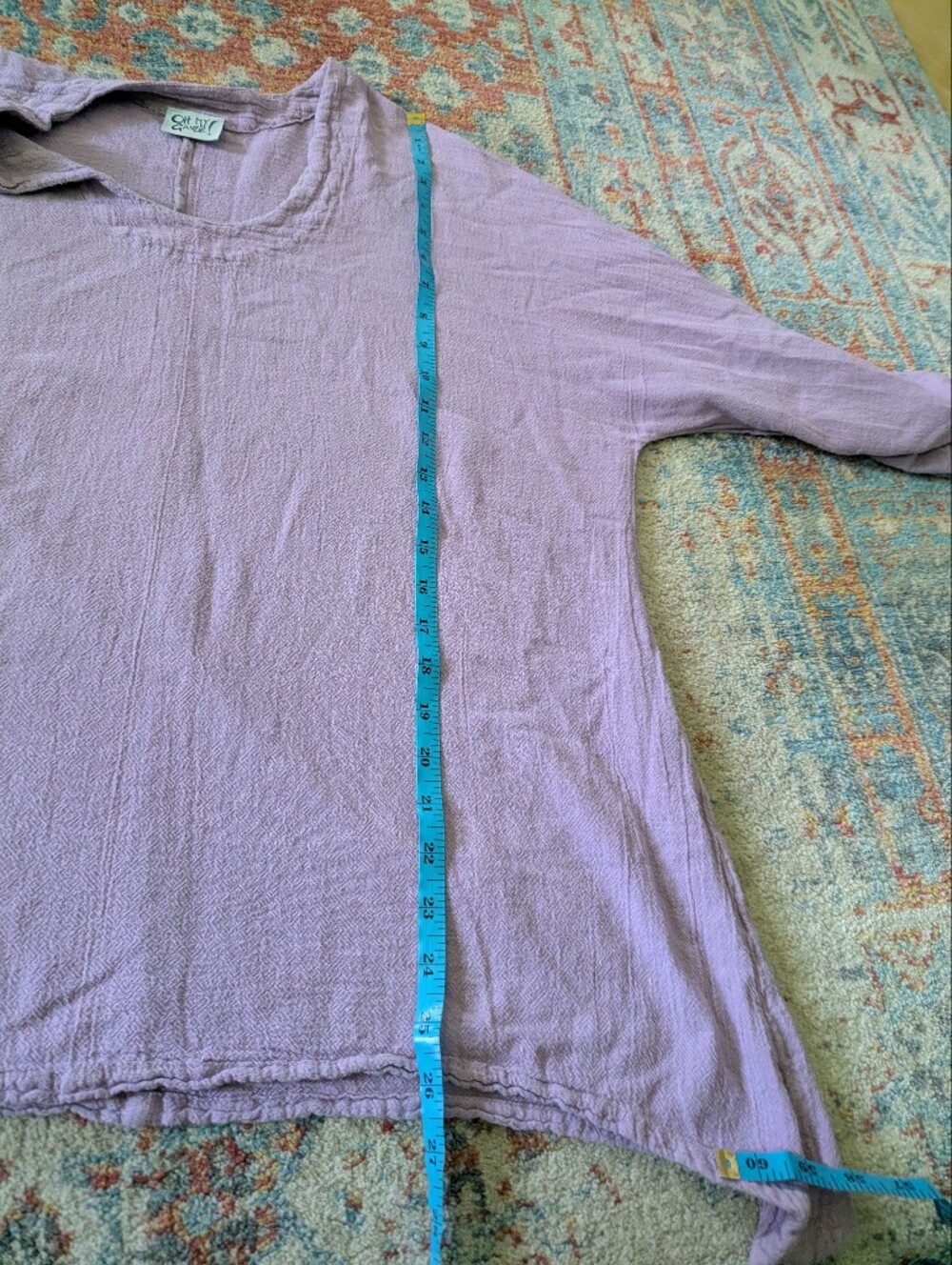 Oh My Gauze Size 2 L/XL Lagenlook Lilac 3/4 Ruched Sleeve Tunic Top Cotton - Picture 10 of 12